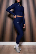 Ribbed Zip Set- Navy